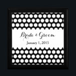 Black and White Polka Dot Wedding Gift Box<br><div class="desc">Customizable black and white polka dot pattern with couple's names and wedding date.</div>