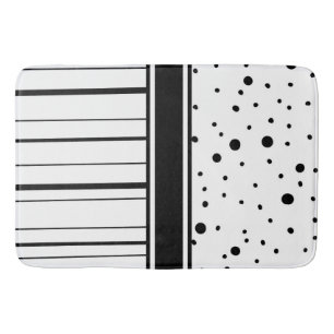 Black and White Polka Dots and Stripes Bath Mat