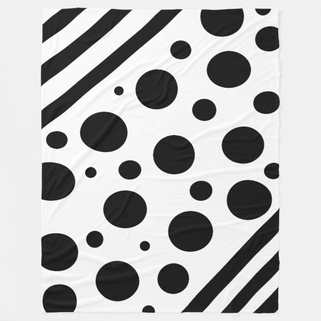 Black and White Polka Dots and Stripes Blanket (Front)