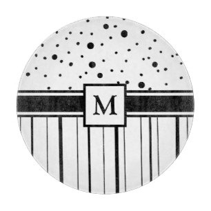 Black and White Polka Dots and Stripes Monogrammed Cutting Board