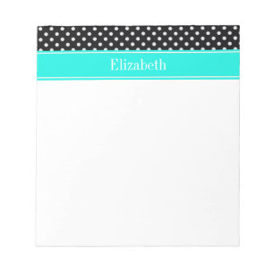 Black and White Polka Dots Aqua Name Monogram Notepad