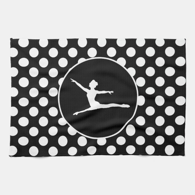 Black and White Polka Dots; Ballet Kitchen Towel (Horizontal)