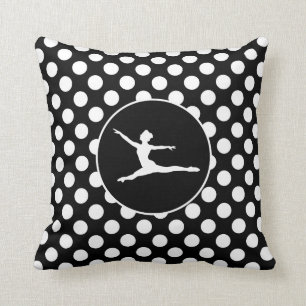 Black and White Polka Dots; Ballet Throw Pillow