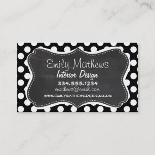 Black and White Polka Dots; Chalkboard look Business Card