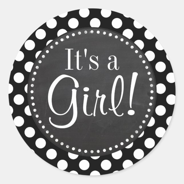 Black and White Polka Dots; Chalkboard look Classic Round Sticker (Front)