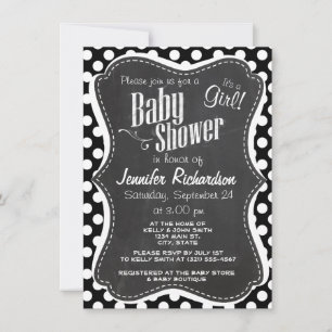 Black and White Polka Dots; Chalkboard look Invitation