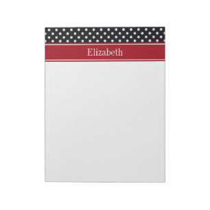 Black and White Polka Dots Cranberry Name Monogram Notepad