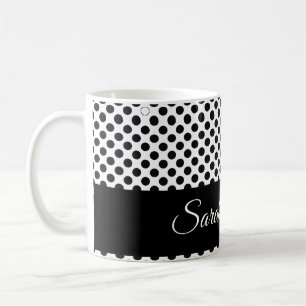 Black and white polka dots Custom script name Coffee Mug