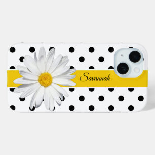 Black and White Polka Dots, Daisy iPhone 15 Case