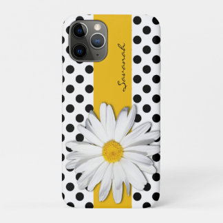 Black and White Polka Dots, Daisy iPhone 11 Case