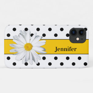 Black and White Polka Dots, Daisy iPhone 11 Case