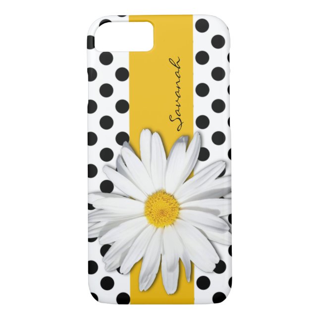 Black and White Polka Dots, Daisy iPhone 7 Case (Back)