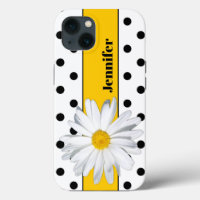 Black and White Polka Dots, Daisy iPhone Case