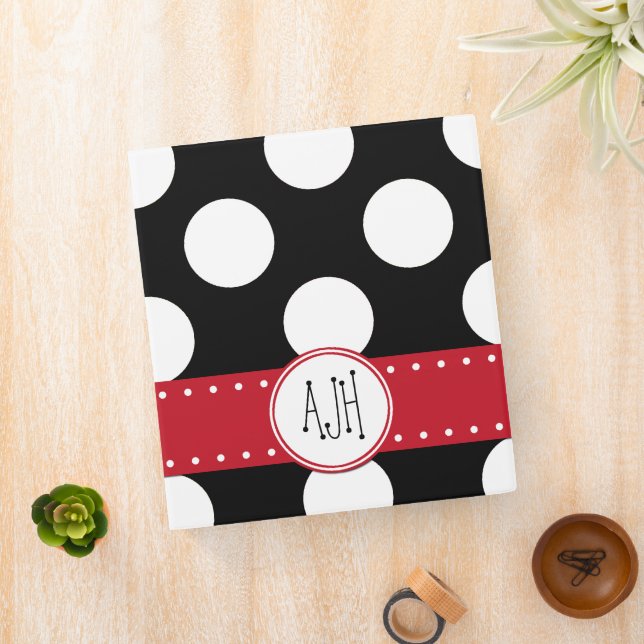 Black and White Polka Dots, Dotted, Monogram Binder (In Situ)