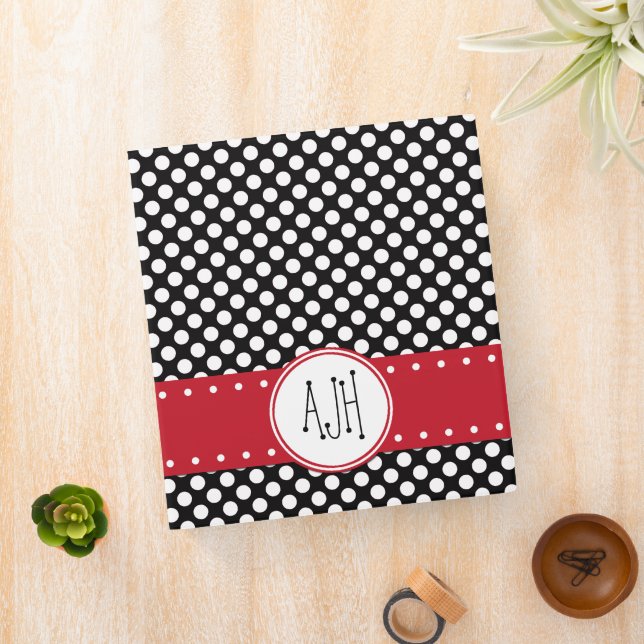 Black and White Polka Dots, Dotted, Monogram Binder (In Situ)