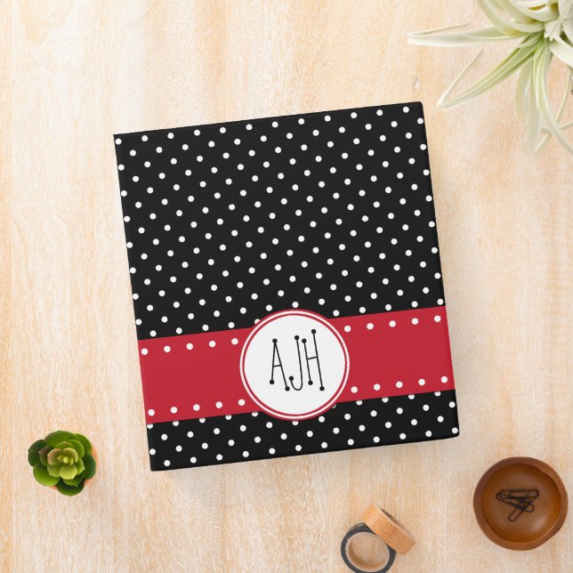 Black and White Polka Dots, Dotted, Monogram Binder (In Situ)