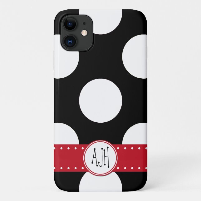 Black and White Polka Dots, Dotted, Monogram Case-Mate iPhone Case (Back)