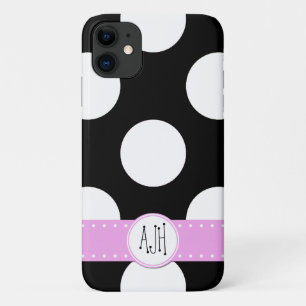 Black and White Polka Dots, Dotted, Monogram iPhone 11 Case