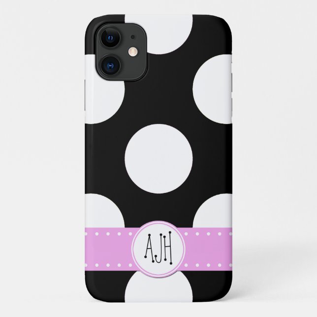 Black and White Polka Dots, Dotted, Monogram Case-Mate iPhone Case (Back)