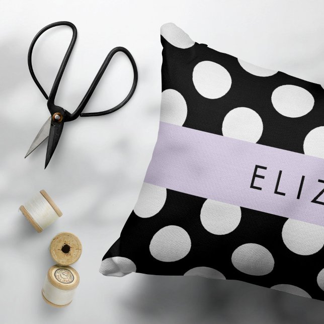 Black and White Polka Dots, Dotted, Your Name Accent Pillow (Creator Uploaded)
