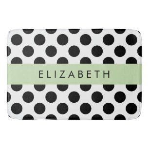 Black and White Polka Dots, Dotted, Your Name Bath Mat