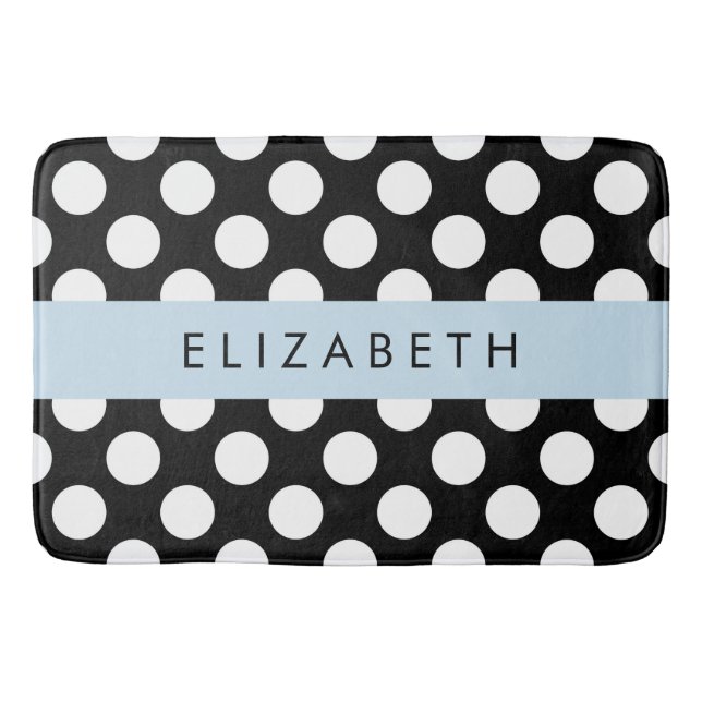 Black and White Polka Dots, Dotted, Your Name Bath Mat (Front)