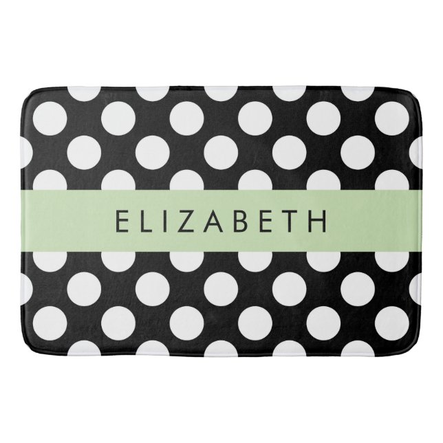 Black and White Polka Dots, Dotted, Your Name Bath Mat (Front)