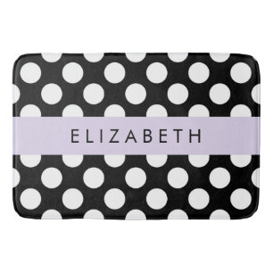 Black and White Polka Dots, Dotted, Your Name Bath Mat