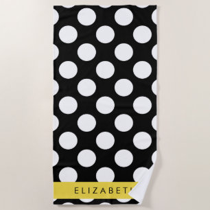 Black and White Polka Dots, Dotted, Your Name Beach Towel