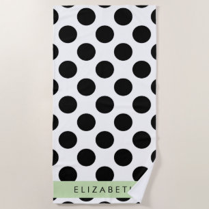 Black and White Polka Dots, Dotted, Your Name Beach Towel