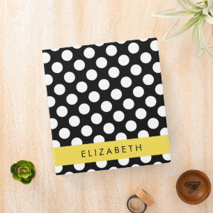 Black and White Polka Dots, Dotted, Your Name Binder