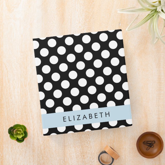 Black and White Polka Dots, Dotted, Your Name Binder (In Situ)