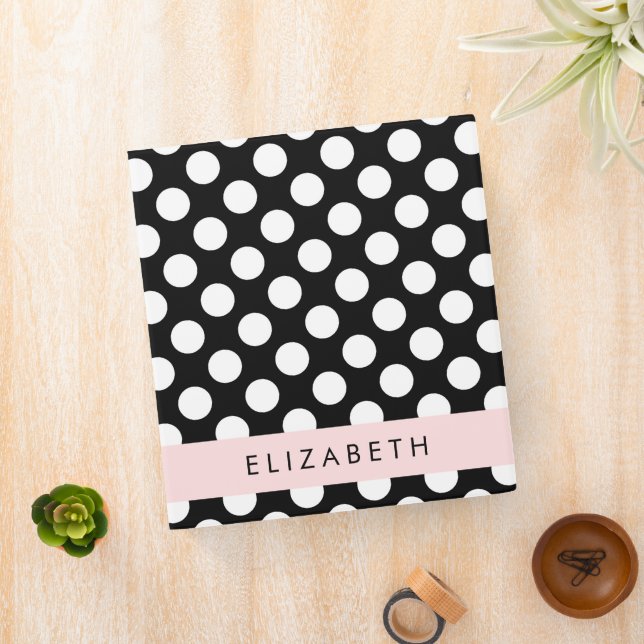 Black and White Polka Dots, Dotted, Your Name Binder (In Situ)