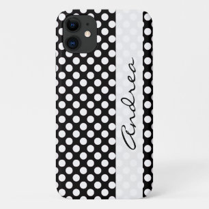 Black and White Polka Dots, Dotted, Your Name iPhone 11 Case