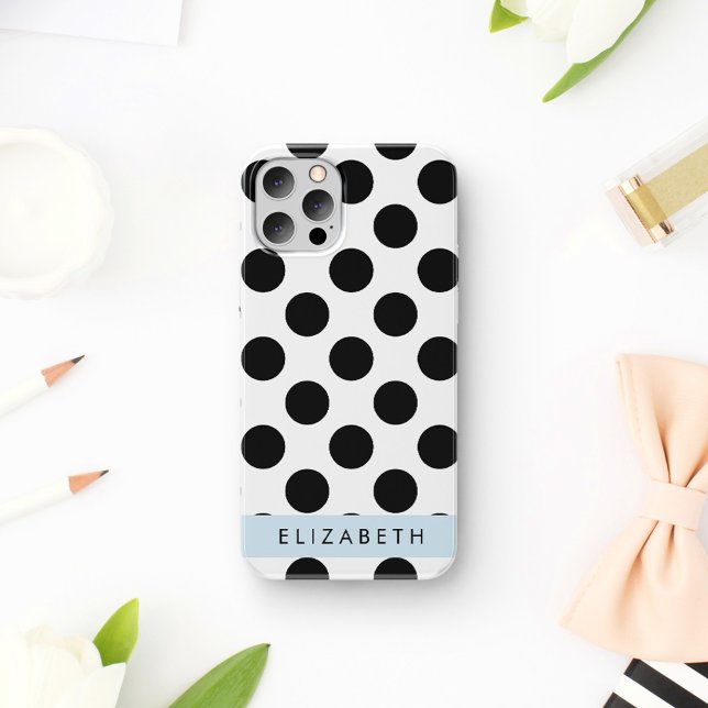 Black and White Polka Dots, Dotted, Your Name Case-Mate iPhone Case (Creator Uploaded)