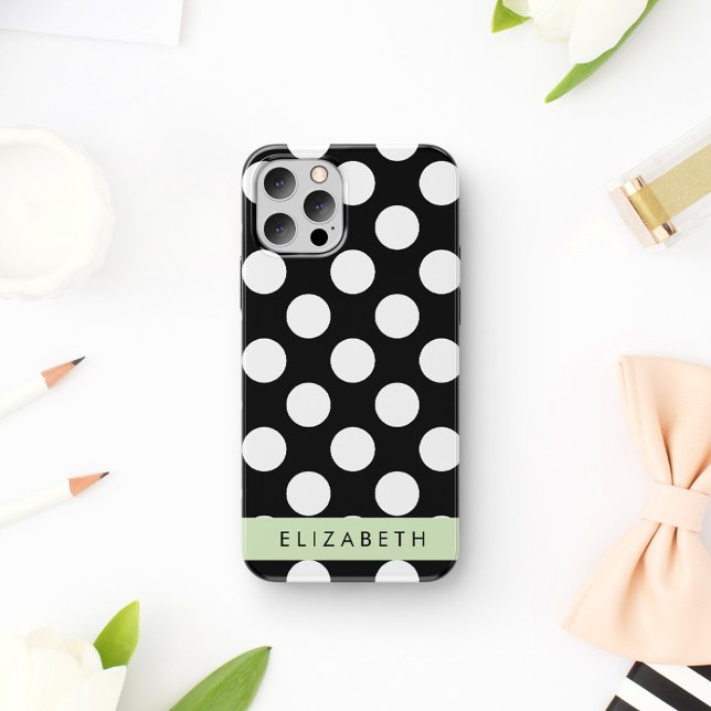 Black and White Polka Dots, Dotted, Your Name Case-Mate iPhone Case (Creator Uploaded)