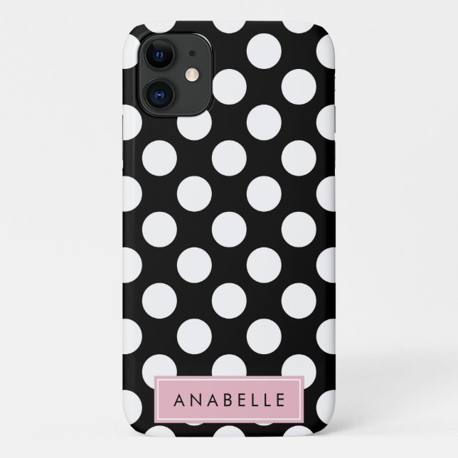 Black and White Polka Dots, Dotted, Your Name Case-Mate iPhone Case (Back)