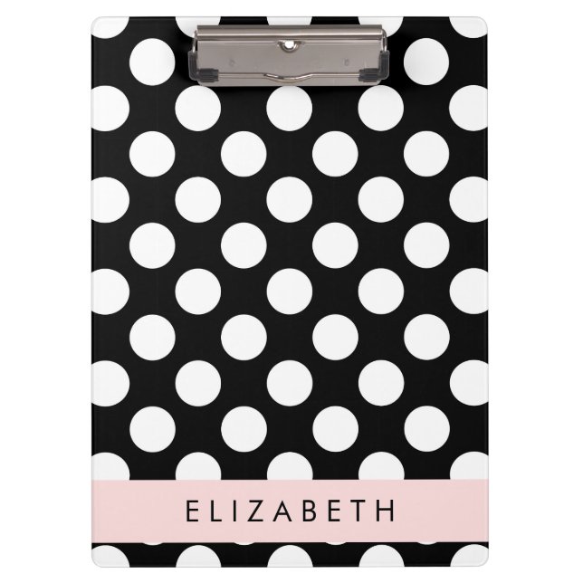 Black and White Polka Dots, Dotted, Your Name Clipboard (Front)