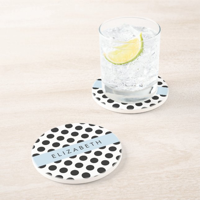 Black and White Polka Dots, Dotted, Your Name Coaster (Side)