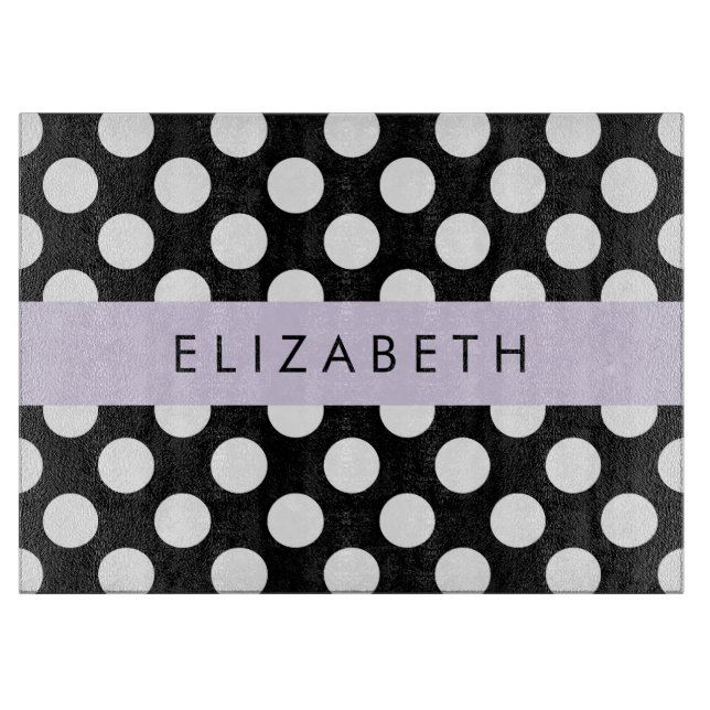 Black and White Polka Dots, Dotted, Your Name Cutting Board (Front)
