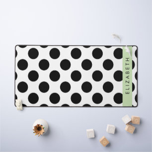 Black and White Polka Dots, Dotted, Your Name Desk Mat