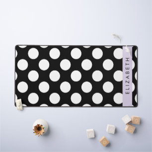 Black and White Polka Dots, Dotted, Your Name Desk Mat