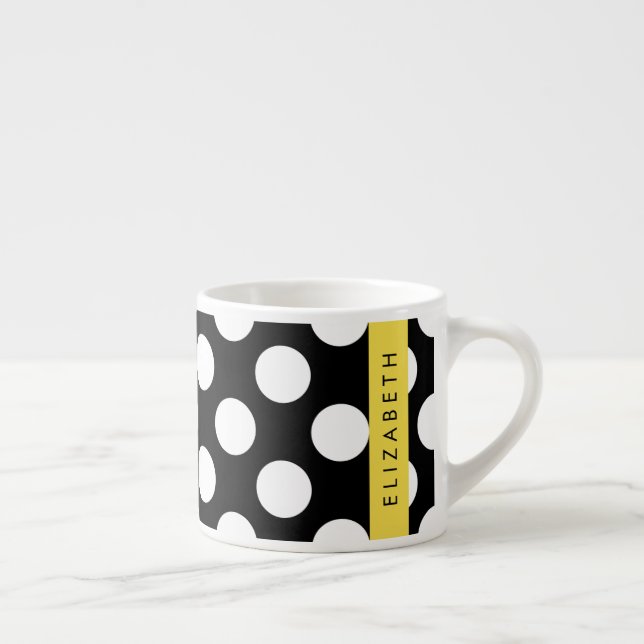 Black and White Polka Dots, Dotted, Your Name Espresso Cup (Right)