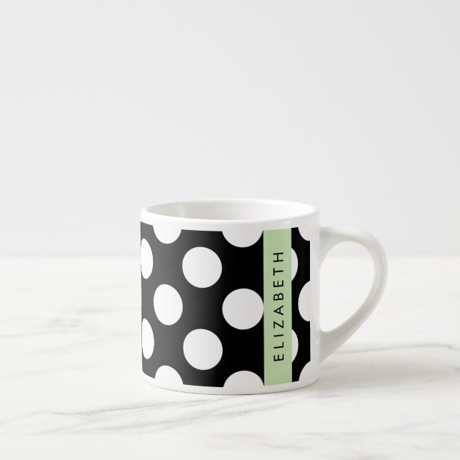 Black and White Polka Dots, Dotted, Your Name Espresso Cup (Right)