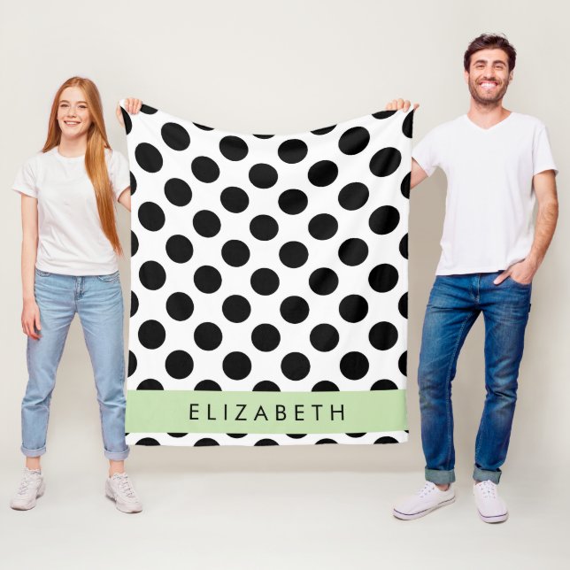 Black and White Polka Dots, Dotted, Your Name Fleece Blanket (In Situ)