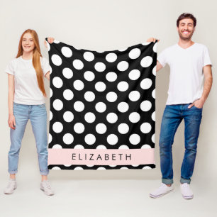 Black and White Polka Dots, Dotted, Your Name Fleece Blanket