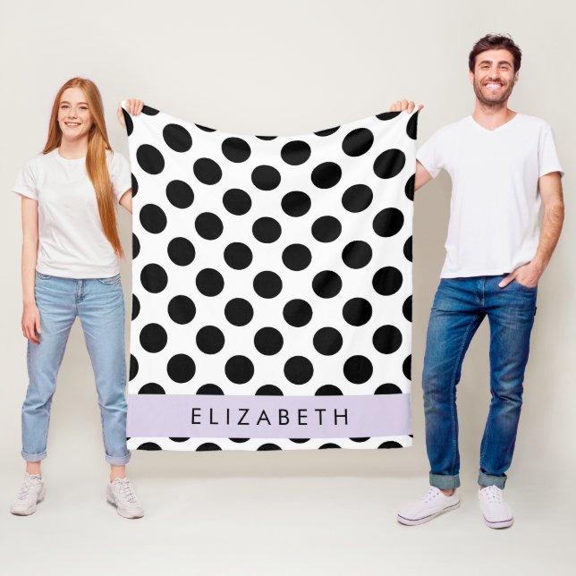 Black and White Polka Dots, Dotted, Your Name Fleece Blanket (In Situ)