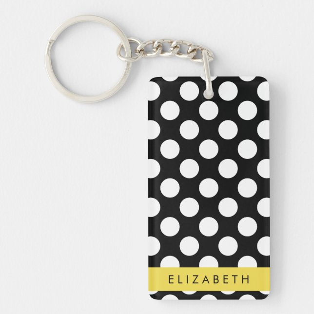 Black and White Polka Dots, Dotted, Your Name Keychain (Front)
