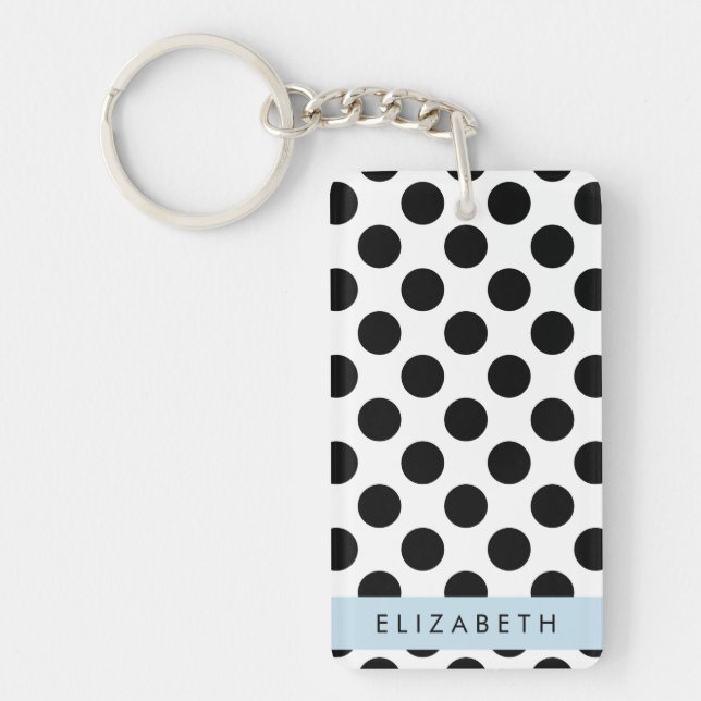 Black and White Polka Dots, Dotted, Your Name Keychain (Front)