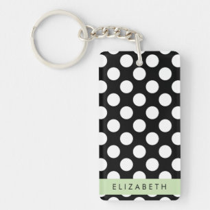 Black and White Polka Dots, Dotted, Your Name Keychain